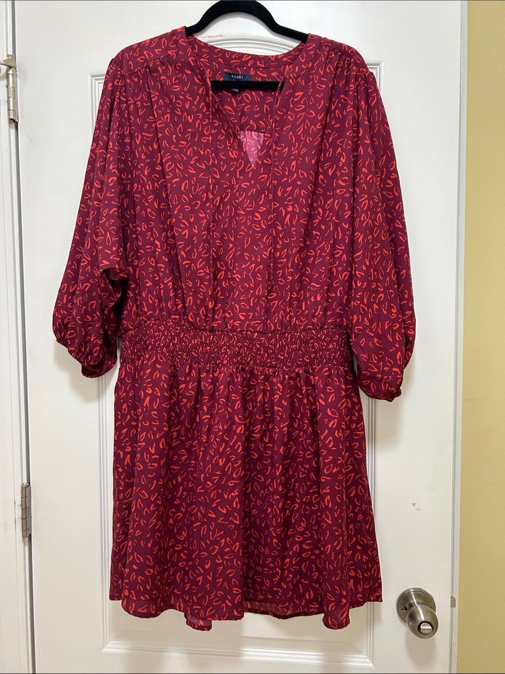 Kaari Blue Red Mini Dress with Coral Print